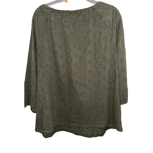 J. Jill Olive Green Eyelet Blouse Size Large - Picture 3 of 8